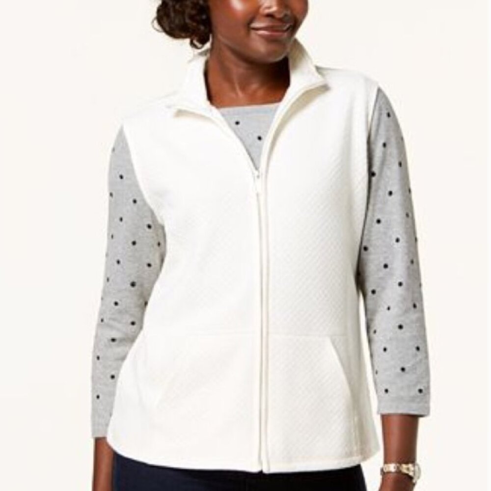 Karen Scott | NWT Beautiful Ponte Knit, Quilted, Zip-Up Vest in White/Off-White